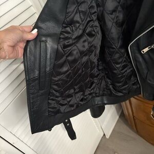 Rebels Quilted Black Leather Bomber Jacket